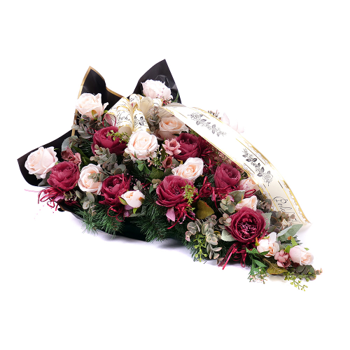 Irigo smútočná kytica marhuľové a bordové kvety