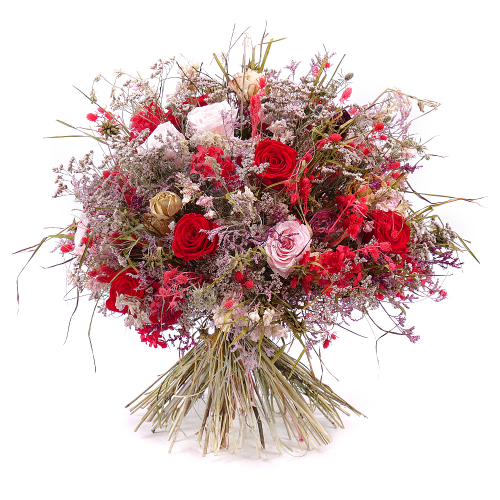 Irigo sušená kytica preparované červené a ružové ruže