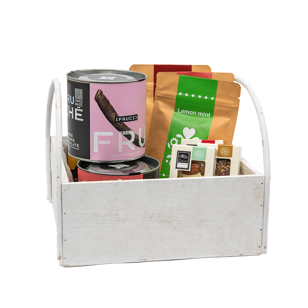 E-shop Darčekový drevený box čaj a čokoláda